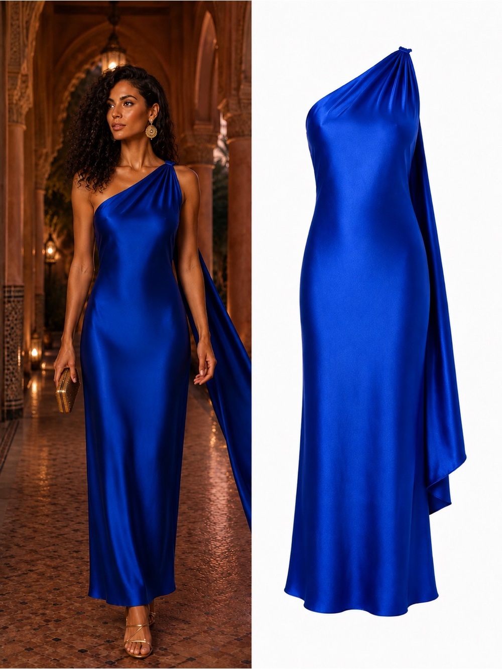 MISHA x Revolve Alastair Electric Blue Satin One Shoulder Maxi Gown Dress Size 2